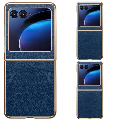 Hülle für Razr5 Handyhülle Textured Leder + Plating Frame,Schlanker Stoßfänger Rüstungshülle für Motorola Razr 50 Ultra(10) von Hülle