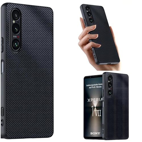 Hülle für Xperia 1 VII Handyhülle Kohlefaser,Textured Leder Slim Bumper Case für Sony Xperia 1 VII(5) von Hülle