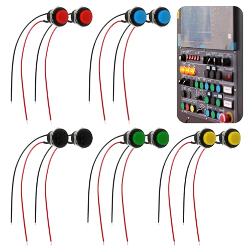 10 Stück Mini Rund Momentary Taster, Vorverkabelt, 16mm Druckknopf, 2 Pin Runder Druckschalter für KFZ, Boot, Arduino DIY - 3V-6V-12V-24V von Hugfads