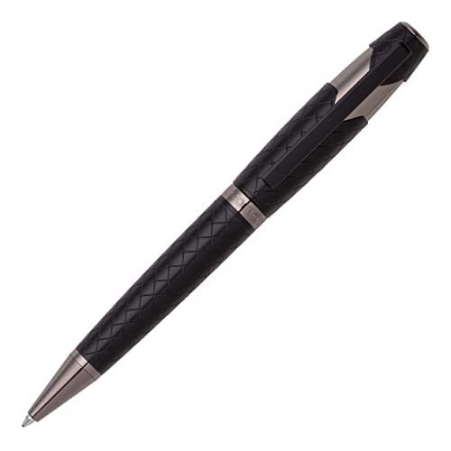 Hugo Boss Kugelschreiber Chevron Black aus Messing in der Farbe Schwarz mit einer Länge von 13,3cm, Tintenfarbe: Blau, HSS2525A von Hugo Boss