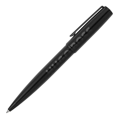 Hugo Boss Kugelschreiber Label Black aus Messing in der Farbe Schwarz mit einer Länge von 13,6cm, Tintenfarbe: Blau, HSH2094A von Hugo Boss