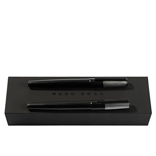 Hugo Boss Stifte-Set Gear Minimal Black & Chrome HPPR189B (Tintenroller und Füllfederhalter) | Geschenkbox von Hugo Boss