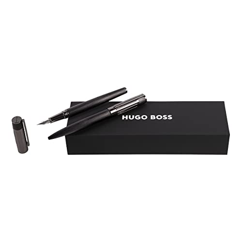 Hugo Boss Stifte-Set Gear Ribs Black Kugelschreiber & Füllfederhalter aus Messing hergestellt, Farbe: Dunkelgrün/Schwarz, Abmessungen: 200 x 62 x 34 mm, HPBP306A von Hugo Boss