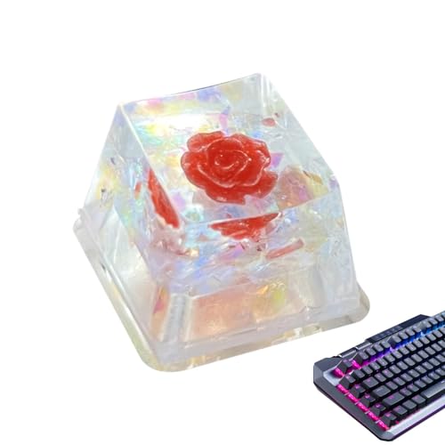 Hugsweet Tastatur-Tastenkappen aus Kunstharz, Backspace, Trockenblumen-Tastatur-Tastenkappe, Resin Camellia Rose Schlüsselkappe, Durchscheinend durchscheinend, DIY-Ersatz, Sa-Profil, Esc-Tastenkappe von Hugsweet