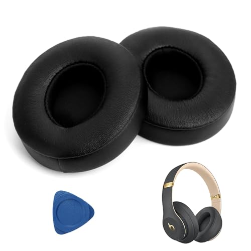 2Pcs Ersatz Ohrpolster für Beats Solo 2 & Solo 3, Kopfhörer Ohrpolster Ersatzset mit Weiches Proteinleder und Memory Schaum, Kabellose Ear Pads Replacement für Beats Solo B0501/B0500, Schwarz von Hugwait