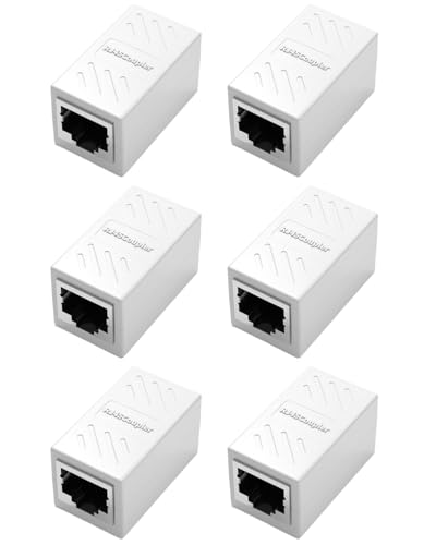 Hugwait 6 Stück RJ45 Kupplung 10Gbps, Verbinder Geschirmter Cat7/Cat6a/Cat5e, LAN Netzwerkkabel Adapter für Ethernet Kabelverlängerung, Kupplung RJ45 Buchse zu Buchse DSL Netzwerk Koppler Weiß von Hugwait