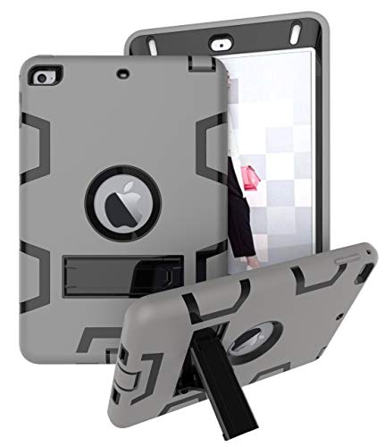 HuiFlying Schutzhülle für iPad Mini 5 (5. Generation), stoßfest, Hybrid-Hülle, DREI Schichten, strapazierfähig, stoßfest, mit Ständer für iPad Mini 5. / 4. Generation grau/schwarz von HuiFlying