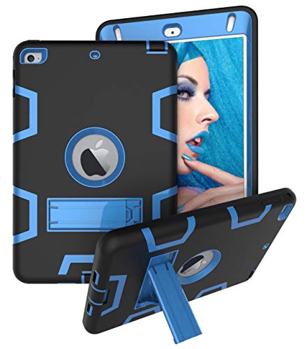 HuiFlying Schutzhülle für iPad Mini 5 (5. Generation), stoßfest, Hybrid-Hülle, DREI Schichten, strapazierfähig, stoßfest, mit Ständer für iPad Mini 5. / 4. Generation schwarz/blau von HuiFlying