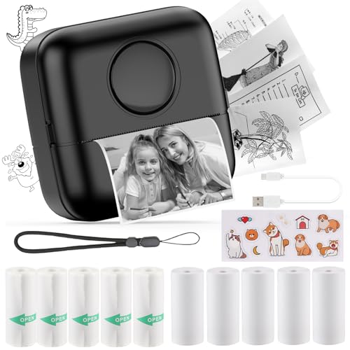 HuiJuKeJi Mini Drucker, Taschendrucker, Mini Fotodrucker für Smartphone, Sticker Drucker, Thermo Fotodrucker für Journal, Reisen Logo, Notizen, Journal, Liste, Memo (Black) von HuiJuKeJi