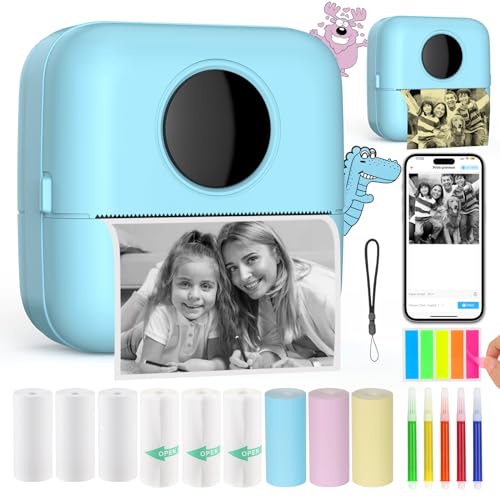 HuiJuKeJi Mini Drucker, Taschendrucker, Mini Fotodrucker für Smartphone, Sticker Drucker, Thermo Fotodrucker für Journal, Reisen Logo, Notizen, Journal, Liste, Memo (Blue) von HuiJuKeJi