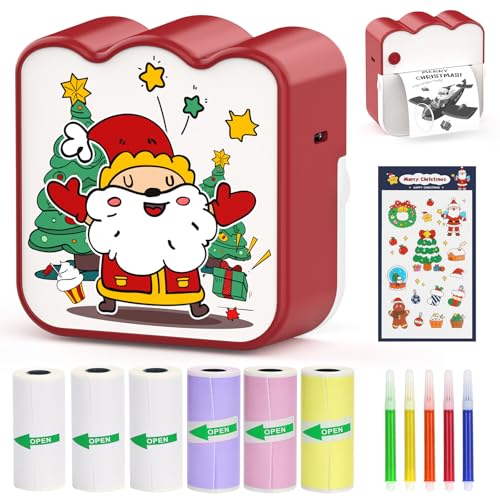 HuiJuKeJi Mini Drucker, Taschendrucker, Mini Fotodrucker für Smartphone, Sticker Drucker, Thermo Fotodrucker für Journal, Reisen Logo, Notizen, Journal, Liste, Memo (Christmas) von HuiJuKeJi