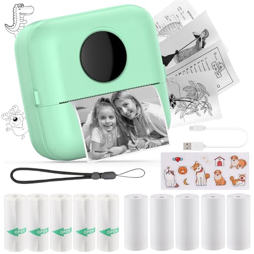 HuiJuKeJi Mini Drucker, Taschendrucker, Mini Fotodrucker für Smartphone, Sticker Drucker, Thermo Fotodrucker für Journal, Reisen Logo, Notizen, Journal, Liste, Memo (Grün) von HuiJuKeJi