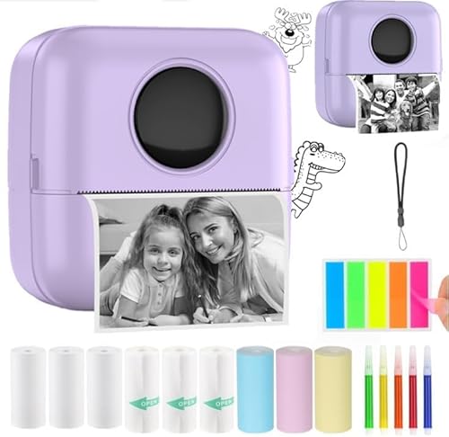 HuiJuKeJi Mini Drucker, Taschendrucker, Mini Fotodrucker für Smartphone, Sticker Drucker, Thermo Fotodrucker für Journal, Reisen Logo, Notizen, Journal, Liste, Memo (Purple) von HuiJuKeJi