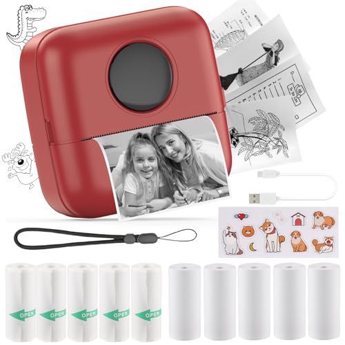 HuiJuKeJi Mini Drucker, Taschendrucker, Mini Fotodrucker für Smartphone, Sticker Drucker, Thermo Fotodrucker für Journal, Reisen Logo, Notizen, Journal, Liste, Memo (Red) von HuiJuKeJi