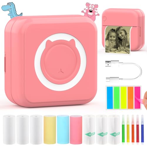 Mini-Fotodrucker, Thermodrucker, Fotografie, Belegdrucker, Fotodrucker, mit 10 Rollen Papier 1 Aufkleber für Smartphone, für Fotografie Notizen Memo-Liste (Pink) von HuiJuKeJi