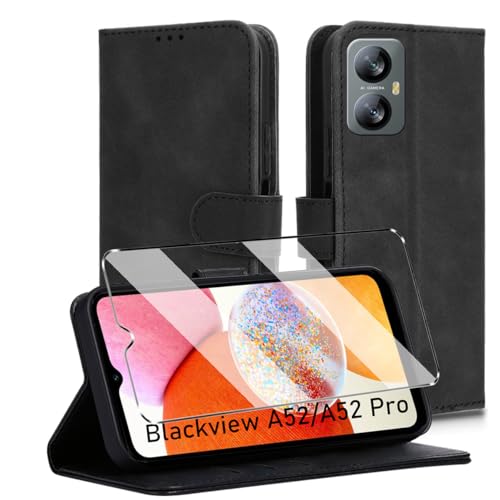 Compatible with Blackview A52 Pro & A52 Hülle Klapphülle, [Verdicktes TPU] [Kartenfächer] [Standfunktion] [Magnet], Stoßfeste Schutzhülle, Cover Compatible with Blackview A52 Pro & A52 Schwarz von HuiYouMY