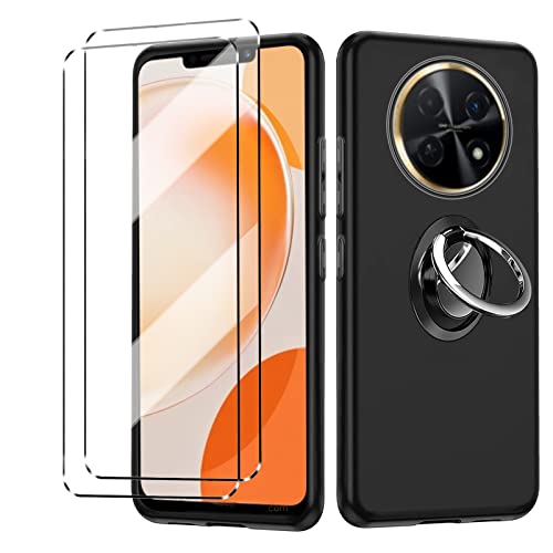 HuiYouMY [4 in 1] hülle und 2 panzeglas für Huawei Nova Y91, mit Ring, hülle silikon hülle stoßfest Huawei Nova Y91 schutzhülle schutzfolie panzerfolie handyhülle silikon-Black von HuiYouMY