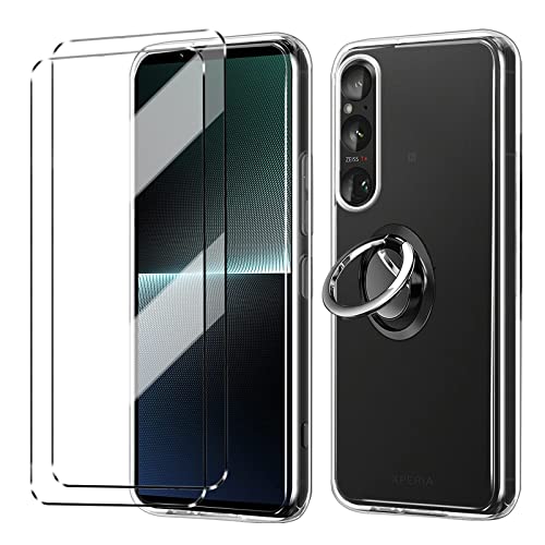 HuiYouMY [4 in 1] hülle und 2 panzeglas für Sony Xperia 1V, mit Ring, hülle silikon hülle stoßfest Sony Xperia 1V schutzhülle schutzfolie panzerfolie handyhülle silikon von HuiYouMY