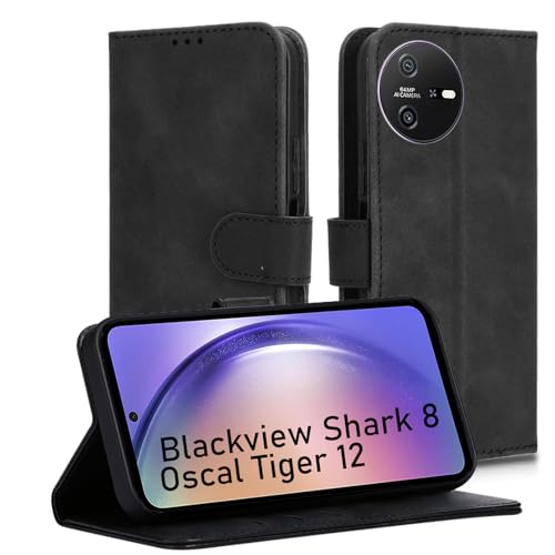 HuiYouMY Compatible with Blackview Shark 8 Hülle Klapphülle, [Verdicktes TPU] [Kartenfächer] [Standfunktion] [Magnet], Stoßfeste Schutzhülle, hülle Compatible with Blackview Shark 8 Schwarz von HuiYouMY