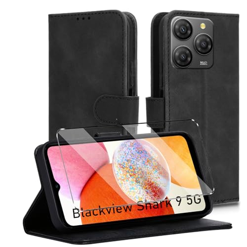 HuiYouMY Compatible with Blackview Shark 9 Hülle Klapphülle, [Verdicktes TPU] [Kartenfächer] [Standfunktion] [Magnet], Stoßfeste Schutzhülle, Cover Compatible with Blackview Shark 9 Schwarz von HuiYouMY