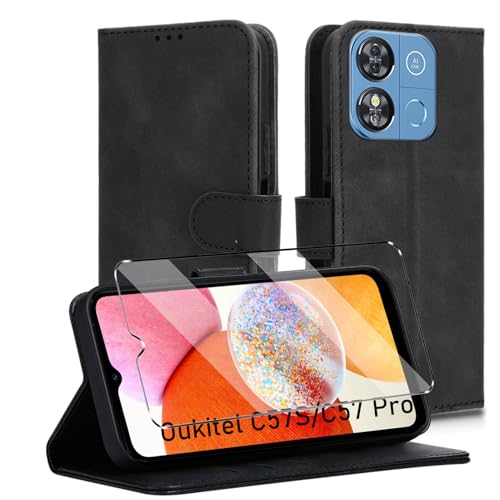 HuiYouMY Compatible with Oukitel C57 Pro/Oukitel C57S Hülle Klapphülle, [Verdicktes TPU] [Kartenfächer] [Standfunktion] [Magnet], Stoßfeste Schutzhülle, Cover Compatible with Oukitel C57S Schwarz von HuiYouMY