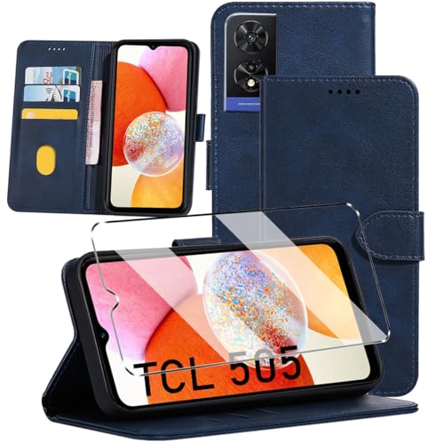 HuiYouMY Compatible with TCL 505 Hülle Klapphülle, [Verdicktes TPU] [Kartenfächer] [Standfunktion] [Magnet], Stoßfeste Schutzhülle, Cover Compatible with TCL 505 Navy von HuiYouMY