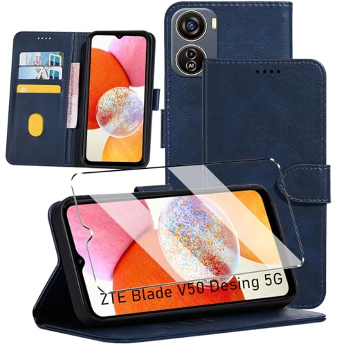 HuiYouMY Compatible with ZTE Blade V50 Design 5G Hülle Klapphülle, [Verdicktes TPU] [Kartenfächer] [Standfunktion] [Magnet], Stoßfeste Schutzhülle, Cover Compatible with ZTE Blade V50 Design 5G Navy von HuiYouMY