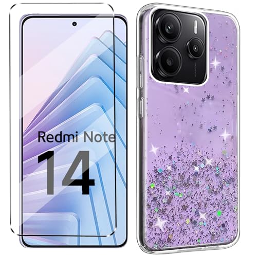 HuiYouMY Glitzer Bling hülle mit Glas 1Pcs Compatible with Xiaomi Redmi Note 14 5G Folie, hülle silikon stoßfest für Redmi Note 14 5G schutzhülle schutzfolie schutzglas handyhülle Purple HuiYouMY Glitzer Bling hülle mit Glas 1Pcs Compatible with Xiaomi Redmi Note 14 5G Folie, hülle silikon stoßfest für Redmi Note 14 5G schutzhülle schutzfolie schutzglas handyhülle Purple von HuiYouMY