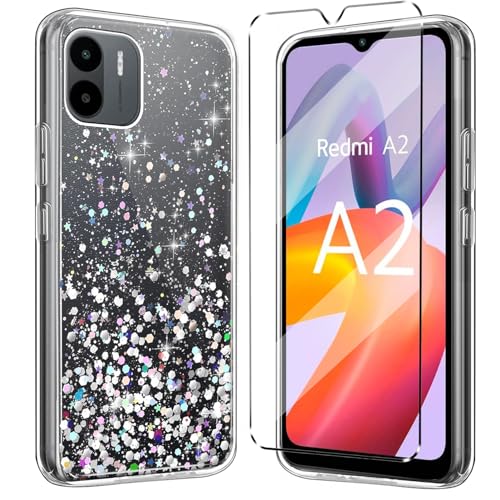 HuiYouMY Glitzer Bling hülle mit panzeglas 1Pcs Compatible with Xiaomi Redmi A2 A1 Folie, hülle silikon stoßfest für Xiaomi Redmi A2 A1 schutzhülle schutzfolie schutzglas panzerfolie handyhülle Clear von HuiYouMY