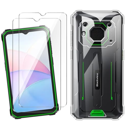 HuiYouMY Handyhülle Kompatibel mit Blackview BV6200/Blackview BV6200 Pro Hülle + 2 Stück Gehärtetes Glas Schutzfolie, Weich Transparent Schutzhülle, Starker Schutz Silikon Case TPU Cover (6.56")-Clear von HuiYouMY