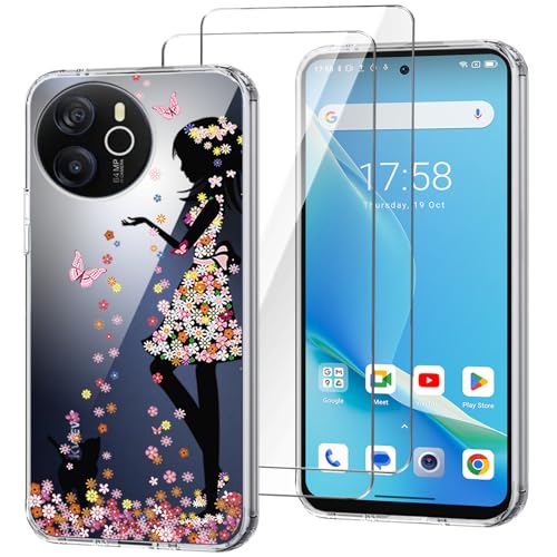 HuiYouMY Handyhülle Kompatibel mit Blackview Shark 8 Hülle Durchsichtig mit 2 Stück Gehärtetes Glas Schutzfolie, Weich Transparent Schutzhülle, Starker Schutz Silikon Case TPU Cover (6.78")-WM49 von HuiYouMY