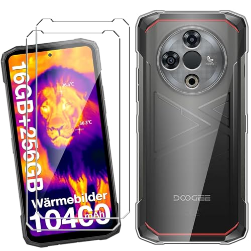 HuiYouMY Handyhülle Kompatibel mit Doogee Fire 6 Hülle Durchsichtig mit 2 Stück Panzeglas Schutzfolie, Weich Transparent Schutzhülle, Starker Schutz Silikon Case TPU Cover (6.56") von HuiYouMY