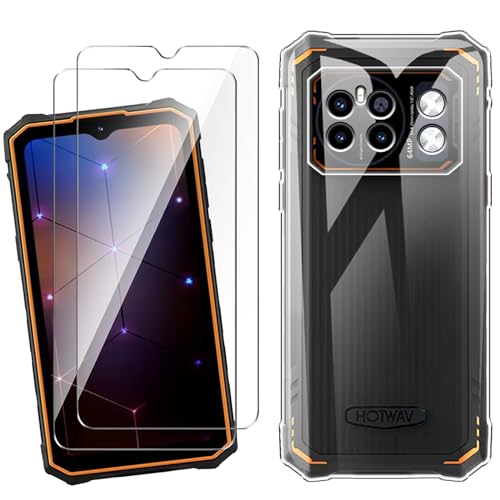 HuiYouMY Handyhülle Kompatibel mit HOTWAV Cyber 13 Pro Hülle + 2 Stück Gehärtetes Glas Schutzfolie, Weich Transparent Schutzhülle, Starker Schutz Silikon Case TPU Cover (6.60")-Clear von HuiYouMY