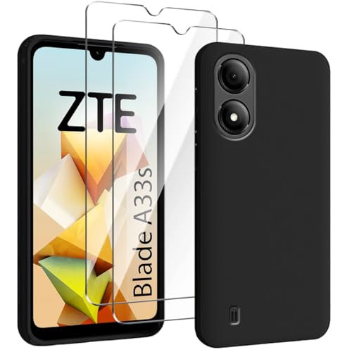 HuiYouMY Handyhülle Kompatibel mit ZTE Blade A33s Hülle, 2 Stück Gehärtetes Glas Schutzfolie, Weich Black Schutzhülle Starker Schutz Silikon Case TPU Cover (6.30")-Schwarz von HuiYouMY