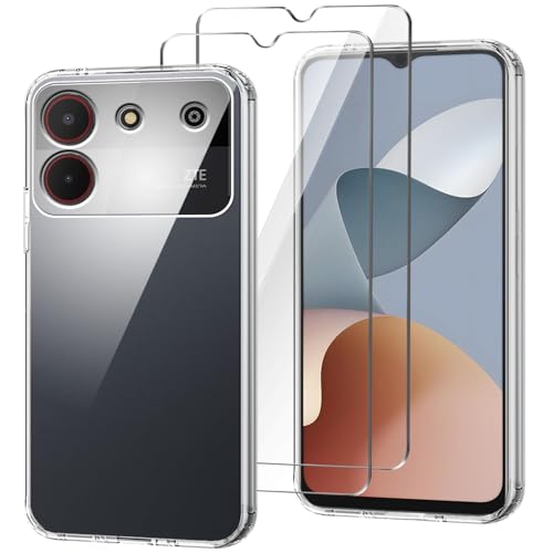 HuiYouMY Handyhülle Kompatibel mit ZTE Blade A54 Hülle + 2 Stück Gehärtetes Glas Schutzfolie, Weich Transparent Schutzhülle, Starker Schutz Silikon Case TPU Cover (6.60")-Clear von HuiYouMY