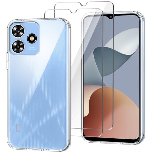 HuiYouMY Handyhülle Kompatibel mit ZTE Blade A73 4G Hülle + 2 Stück Gehärtetes Glas Schutzfolie, Weich Transparent Schutzhülle, Starker Schutz Silikon Case TPU Cover (6.60")-Clear von HuiYouMY