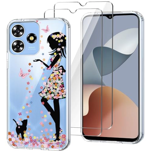 HuiYouMY Handyhülle Kompatibel mit ZTE Blade A73 4G Hülle + 2 Stück Gehärtetes Glas Schutzfolie, Weich Transparent Schutzhülle, Starker Schutz Silikon Case TPU Cover (6.60")-WM49 von HuiYouMY