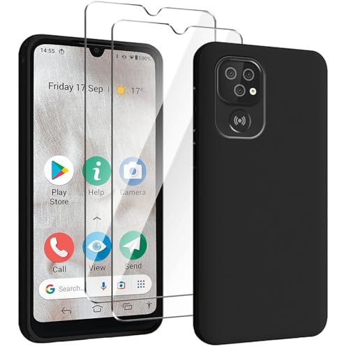 HuiYouMY Handyhülle für Doro 8100/Doro 8100 Plus Hülle + [2 Stück] Displayfolie Schutzfolie, Weich Black Schutzhülle Starker Schutz Silikon Case Cover TPU Schale (6.09")-Schwarz von HuiYouMY