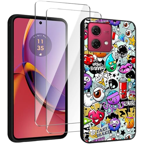 HuiYouMY Handyhülle für Motorola Moto G84 5G Hülle + [2 Stück] Displayfolie Schutzfolie, Weich Black Schutzhülle Starker Schutz Silikon Case Cover TPU Schale (6.50")-XS40 von HuiYouMY