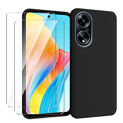 HuiYouMY Handyhülle für Oppo A98 5G Hülle + [2 Stück] Displayfolie Schutzfolie, Weich Black Schutzhülle Starker Schutz Silikon Case Cover TPU Schale (6.72")-Schwarz von HuiYouMY