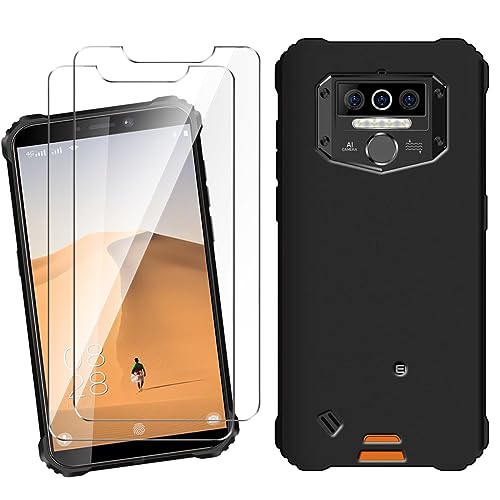 HuiYouMY Handyhülle für Oukitel WP5/Oukitel WP5 Pro Hülle + [2 Stück] Displayfolie Schutzfolie, Weich Black Schutzhülle Starker Schutz Silikon Case Cover TPU Schale (5.50")-Schwarz von HuiYouMY