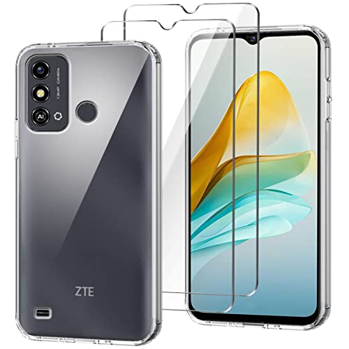 HuiYouMY Handyhülle für ZTE Blade A53 Hülle + [2 Stück] Displayfolie, Weich Transparent Schutzhülle, Starker Schutz Silikon Case TPU Schale (6.52")-Clear von HuiYouMY