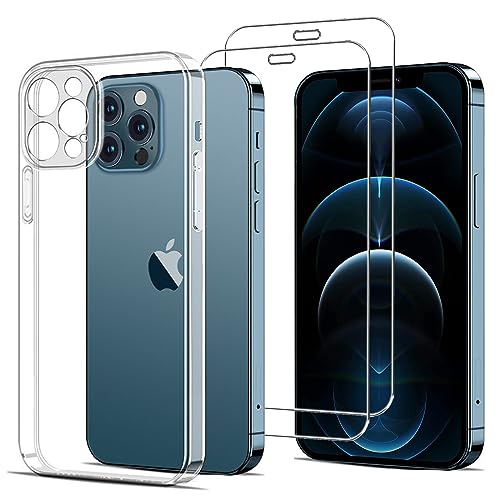 HuiYouMY Handyhülle für iPhone 12 Pro Hülle + [2 Stück] Displayfolie, Weich Transparent Schutzhülle, Starker Schutz Silikon Case TPU Schale (6.10")-Clear von HuiYouMY