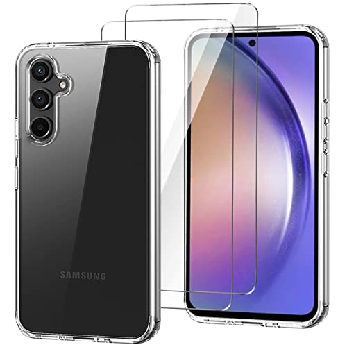 HuiYouMY SCDMY Transparent Handyhülle für Samsung Galaxy A54 5G Hülle + [2 Stück] Displayfolie, Weich Durchsichtig Schutzhülle, Starker Schutz Silikon Case TPU Schale (6.40")-Clear von HuiYouMY