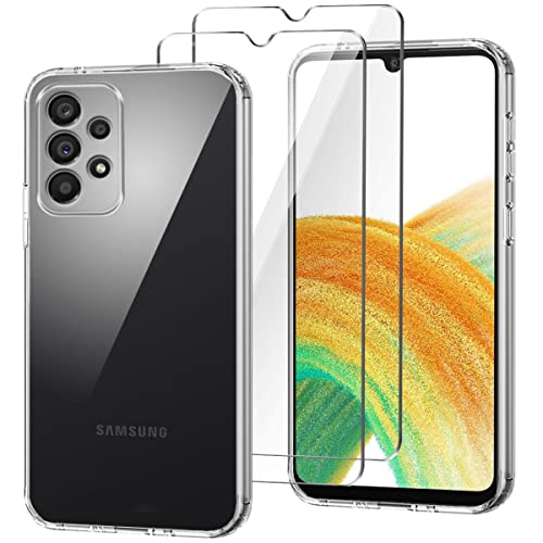 HuiYouMY Transparent Handyhülle für Samsung Galaxy A33 5G Hülle + [2 Stück] Displayfolie, Weich Durchsichtig Schutzhülle, Starker Schutz Silikon Case TPU Schale (6.40")-Clear von HuiYouMY