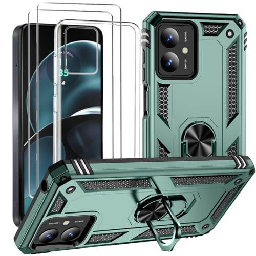 HuiYouMY für Motorola Moto G14 Transparent Hülle + Grün Handyhülle + [2 Stück] HD Schutzfolie, Weich Schutzhülle Schutz Silikon Schale Case displayfolie (6.50") von HuiYouMY
