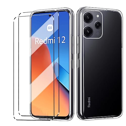 HuiYouMY hülle und panzeglas 3Pcs Compatible with Redmi 12 5G Folie, hülle silikon stoßfest Compatible with Redmi 12 5G schutzhülle schutzfolie schutzglas panzerfolie handyhülle Tasche case Clear von HuiYouMY