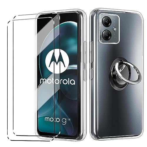 hülle mit panzeglas 2Pcs Compatible with Motorola Moto G14 folie,mit Ring,hülle silikon stoßfest Compatible with Moto G14 schutzhülle schutzfolie schutzglas panzerfolie handyhülle tasche case Clear von HuiYouMY