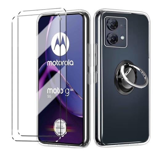 hülle mit panzeglas 2Pcs Compatible with Motorola Moto G84 folie,mit Ring,hülle silikon stoßfest Compatible with Motorola Moto G84 schutzhülle schutzfolie schutzglas panzerfolie handyhülle Clear von HuiYouMY