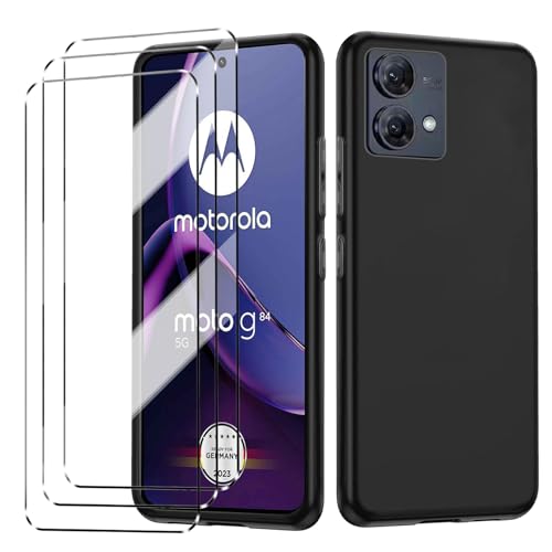 hülle mit panzeglas 3Pcs Compatible with Motorola Moto G84 folie , hülle silikon stoßfest Compatible with Motorola Moto G84 schutzhülle schutzfolie schutzglas panzerfolie handyhülle tasche case Black von HuiYouMY